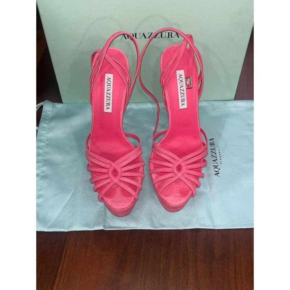 Aquazzura 130mm Flow Plateau Sandals Watermelon 38.5 With Box Pink High Heels - Picture 6 of 16